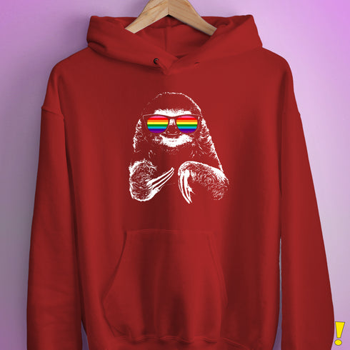 Gilbert Baker LGBTQ Pride Sloth Rainbow Flag Sunglasses Hoodie - Red